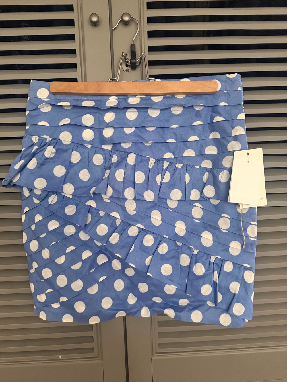 leifsdottir Blue & White Polka Dot Ruffle Mini Skirt - NWT